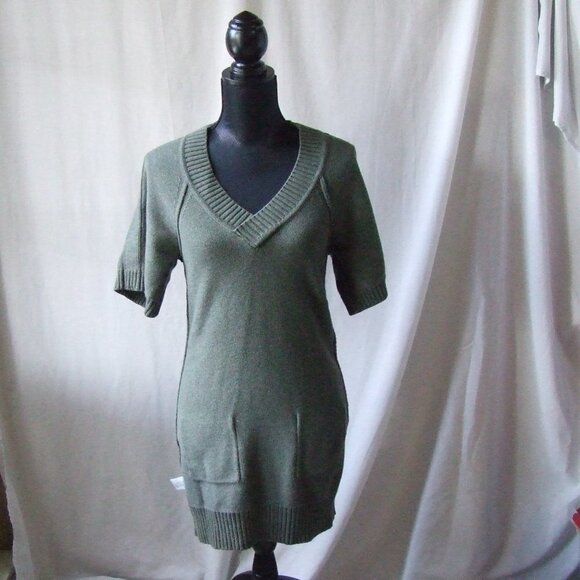 Banana Republic dress green sweater angora fur v-neck knee length preppy cozy XS - Picture 6 of 14